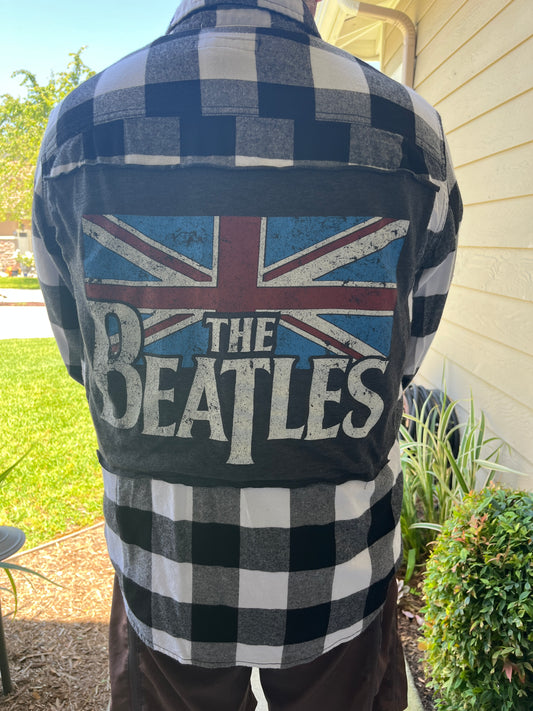 Beatles Flannel Shirt reworked upcycled one of a kind size men's / unisex XL