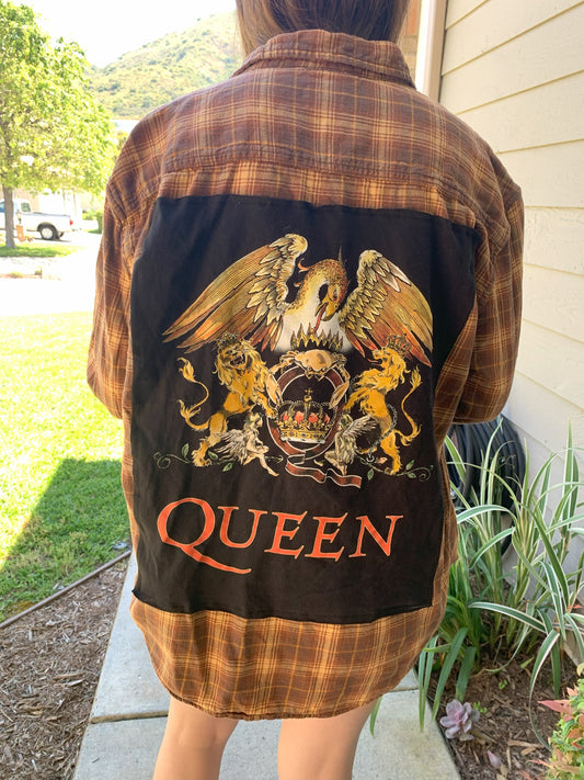 Queen Flannel Shirt Upcycled Reworked One Of A Kind Unisex / Men's XL