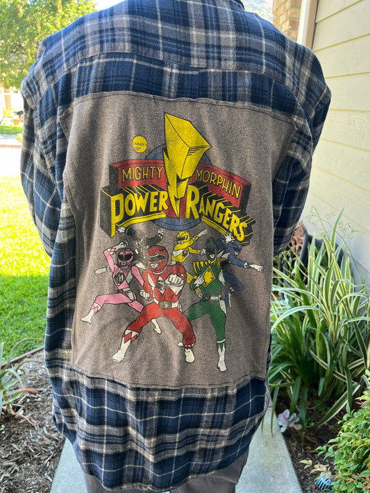 Power Ranger Flannel Shirt upcycled one of a kind unisex Large