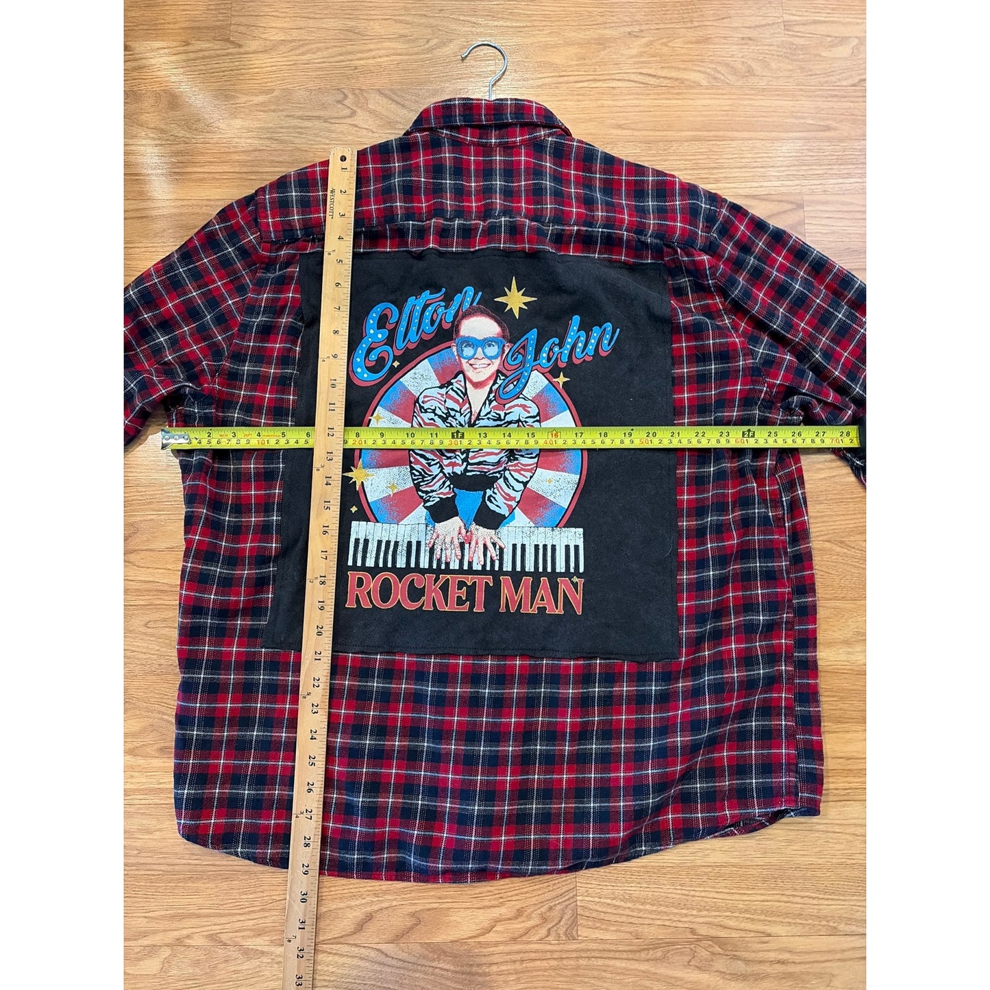 Elton John Upcycled Flannel Shirt Unisex Size XXL Handmade