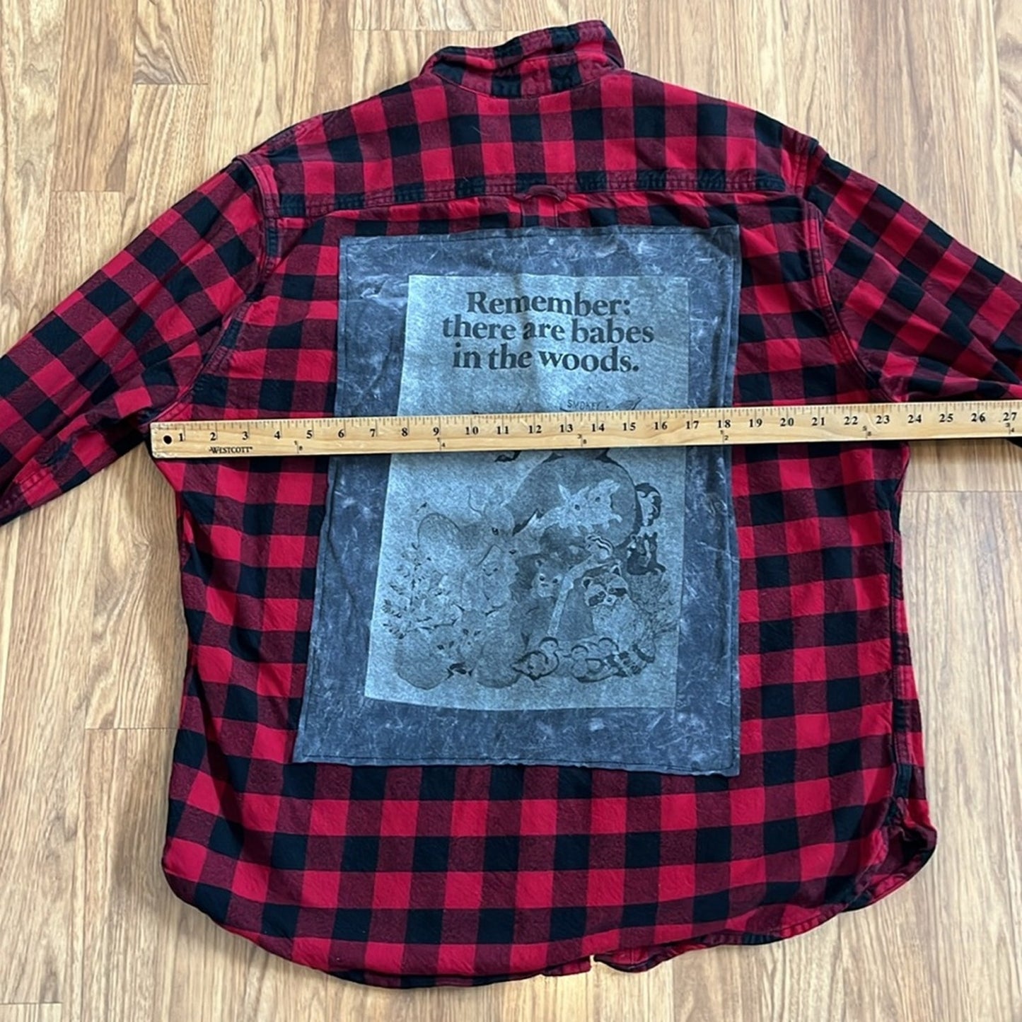 Smokey the Bear Flannel Shirt Upcycled unisex Size XL X-large