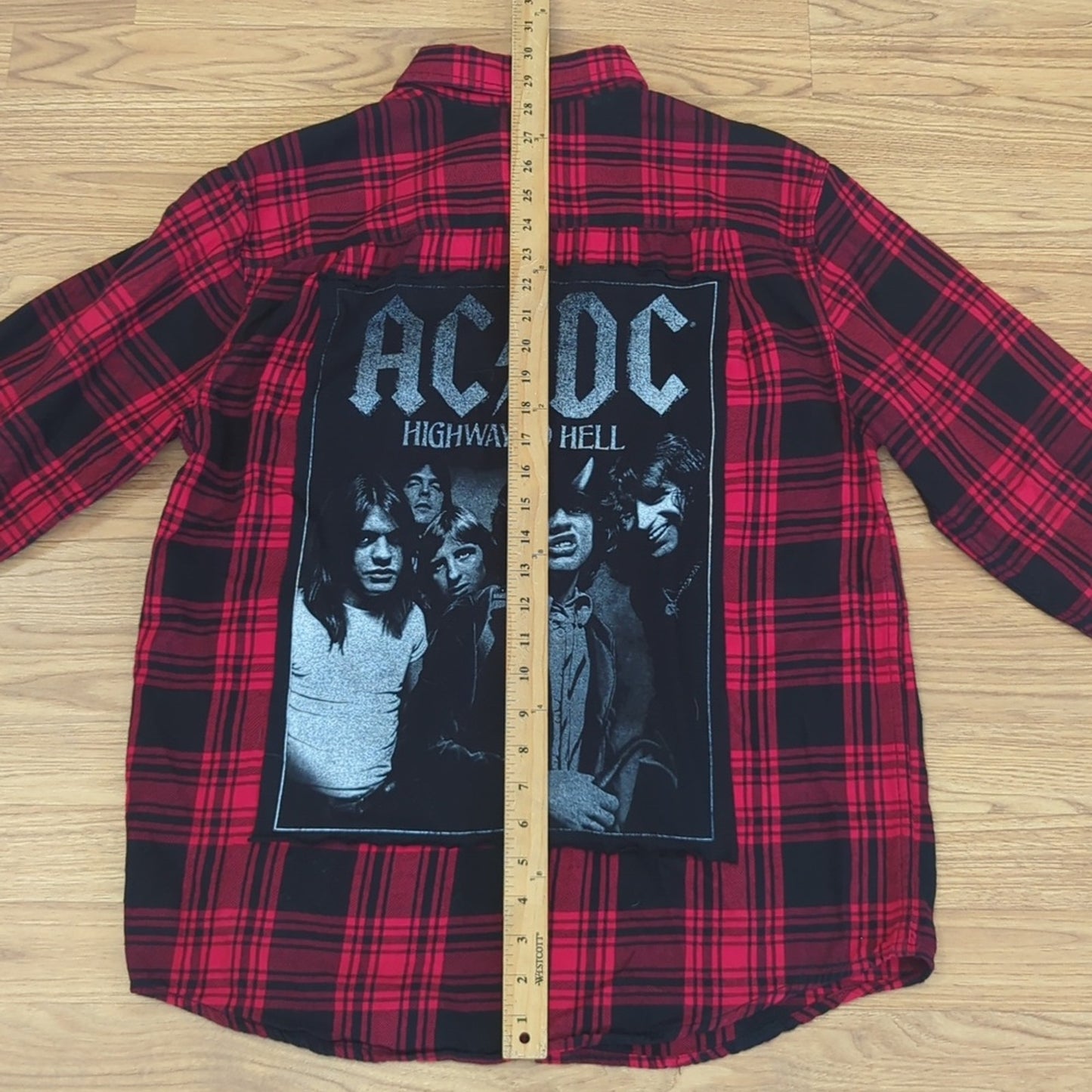 ACDC Flannel Shirt upcycled one of a kind unisex medium M