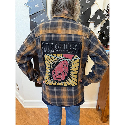 Metallica Upcycled Flannel Shirt unisex Size X-large XL missing bottons