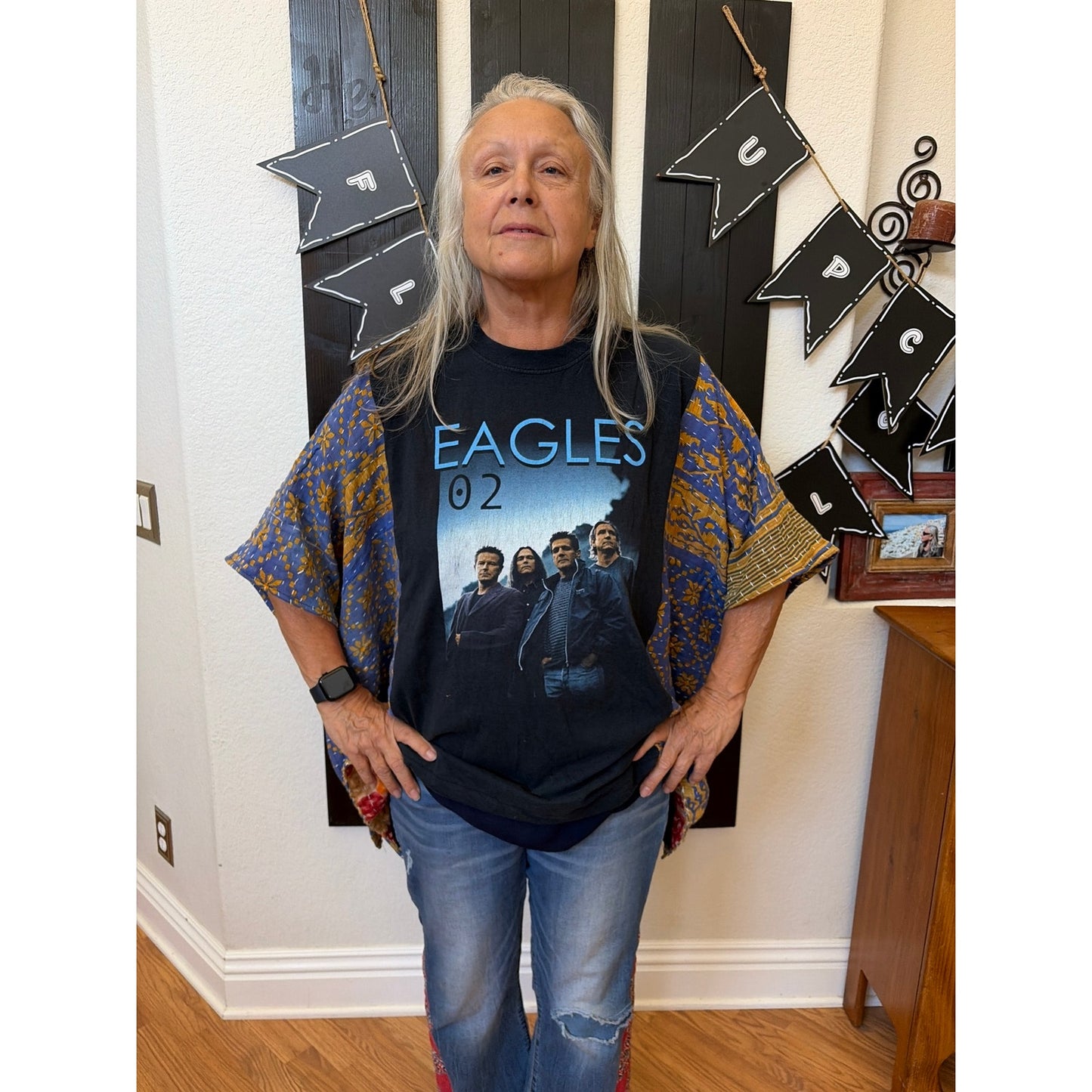 Eagles Upcycled Kantha Tunic Top Shirt OS Handmade Bohemian