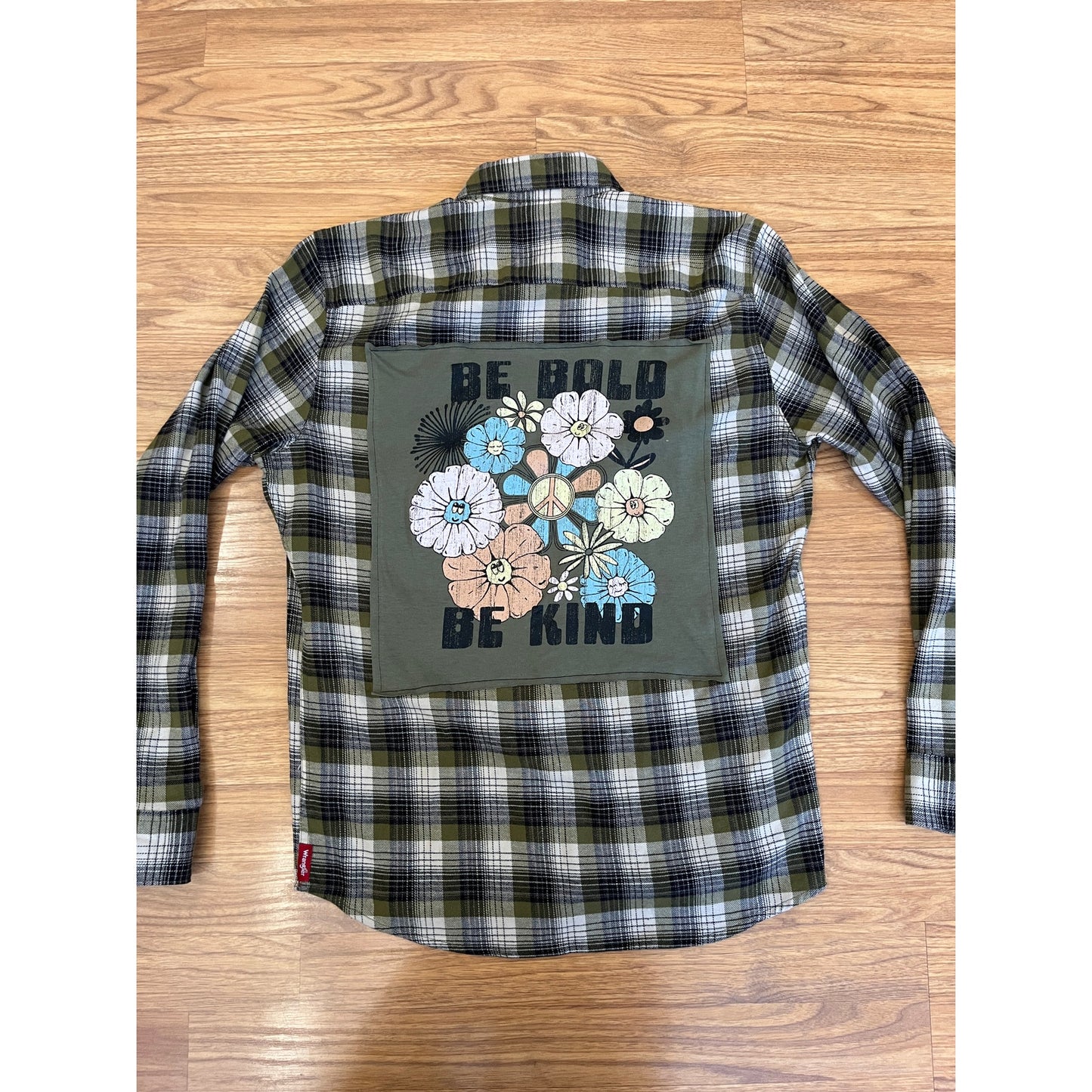 Be Bold Be Kind Flannel Shirt upcycled one of a kind unisex small