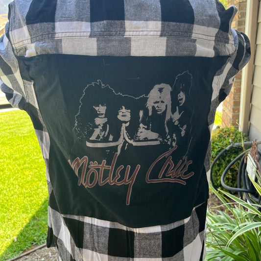 Motley Crue Flannel shirt upcycled one of a kind men's / unisex size XL