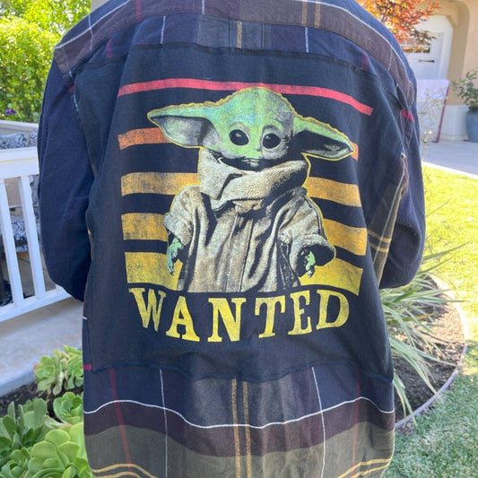 Star Wars Mandalorian Wanted Flannel Shirt unisex size Medium M