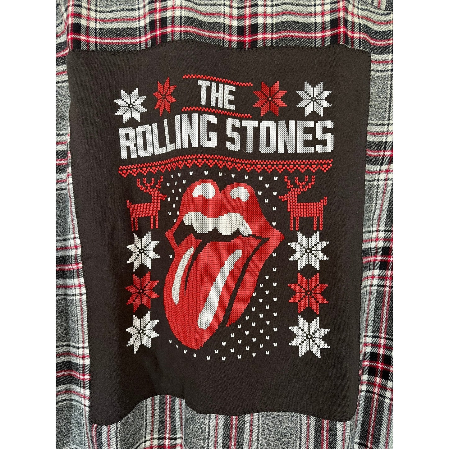 Rolling Stones Christmas Upcycled Flannel Shirt Unisex Size XXL