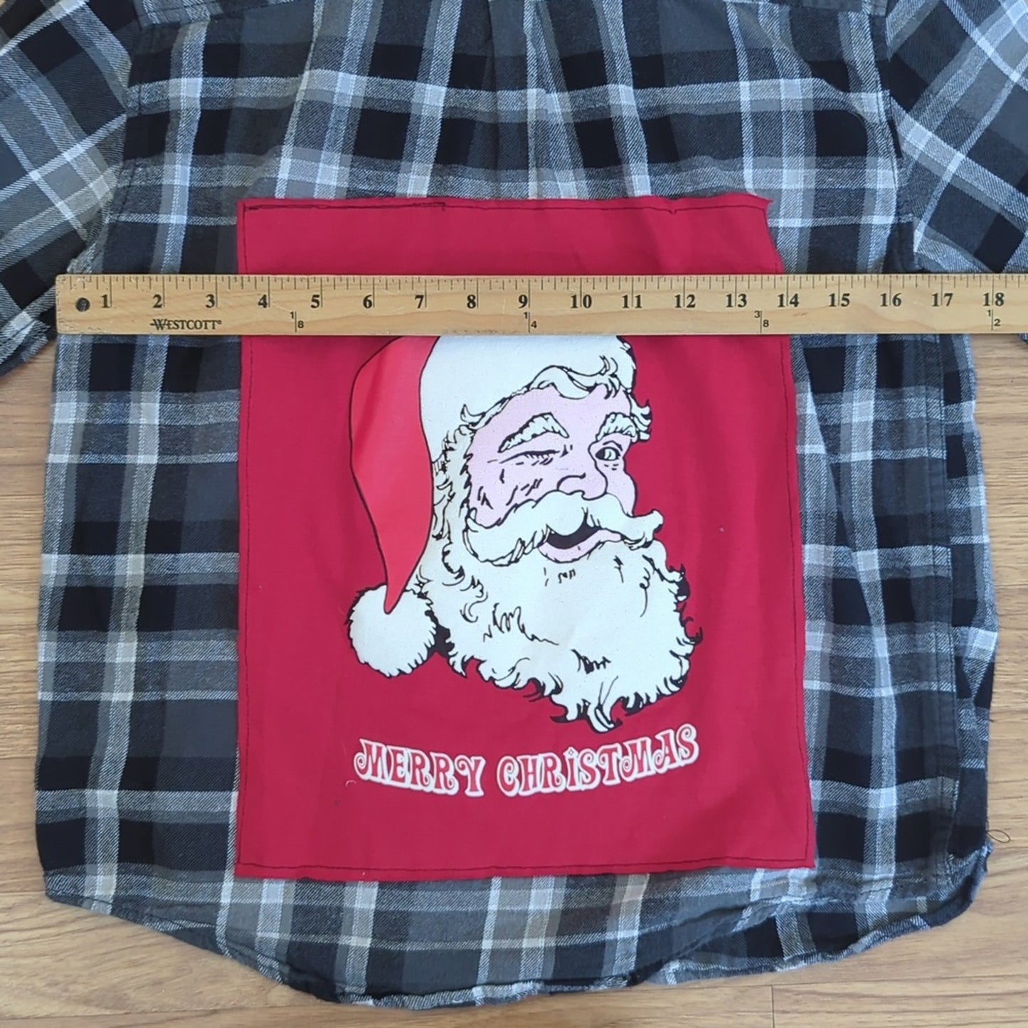 Merry Christmas Santa Flannel Shirt upcycled unisex XL