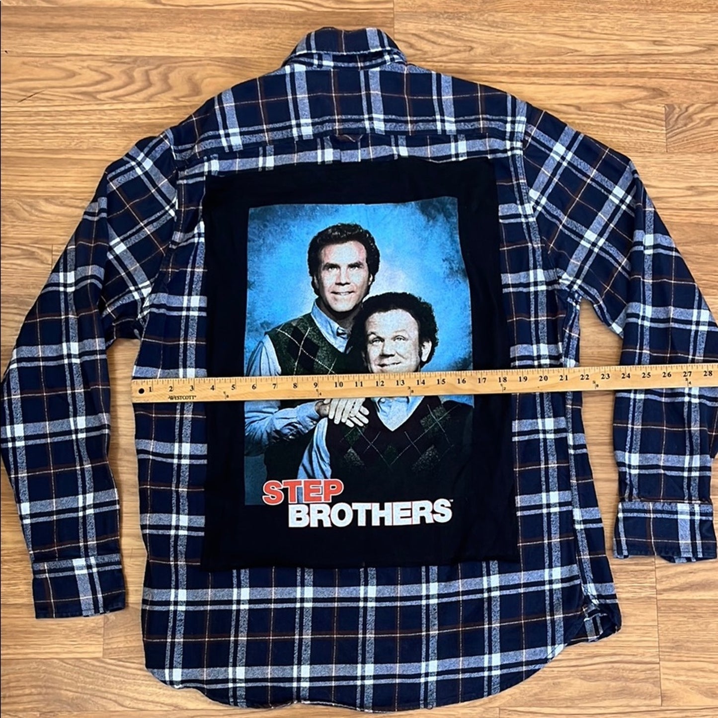 Step Brothers Blue Upcycled Flannel Shirt Unisex Size Large Tall LT