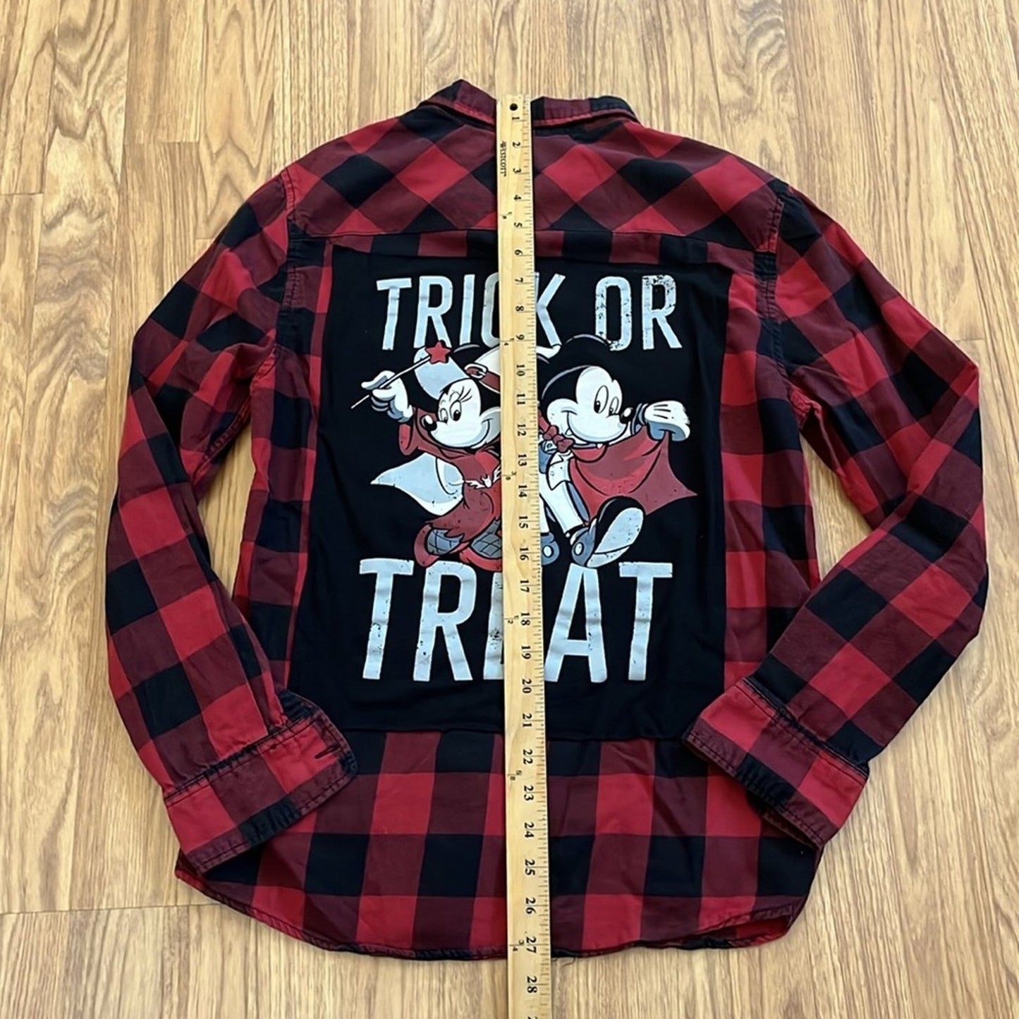 Mickey and Minnie Trick or Treat Halloween Flannel Shirt upcycled unisex Small