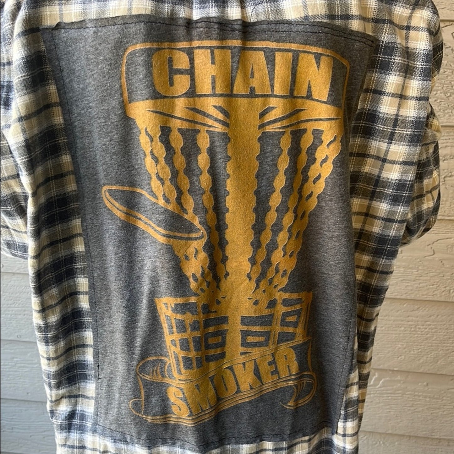 Chain Smoker Upcycled Flannel Shirt Size Large L Handmade