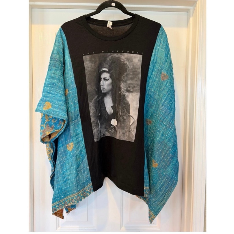 Amy Winehouse Upcycled Kantha Tunic Top Shirt OS Handmade Boho