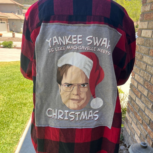The Office Yankee Swap Christmas Upcycled Flannel Shirt Handmade Size Large L