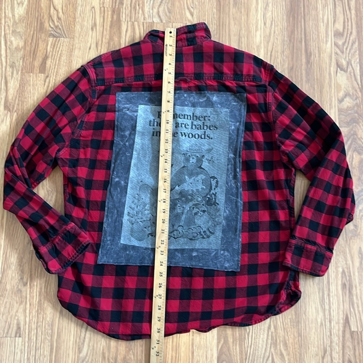Smokey the Bear Flannel Shirt Upcycled unisex Size XL X-large
