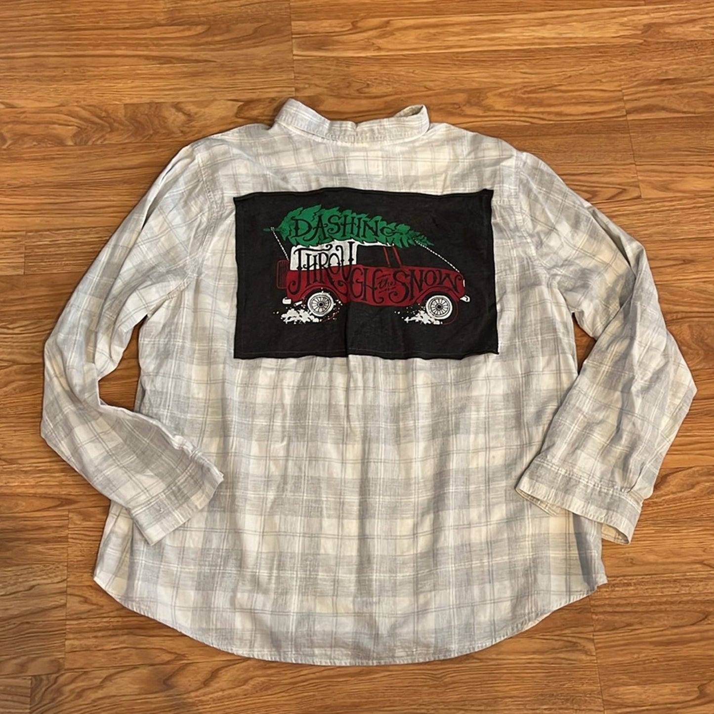 Dashing Through the Snow Christmas Flannel Shirt upcycled lightweight Size XXL