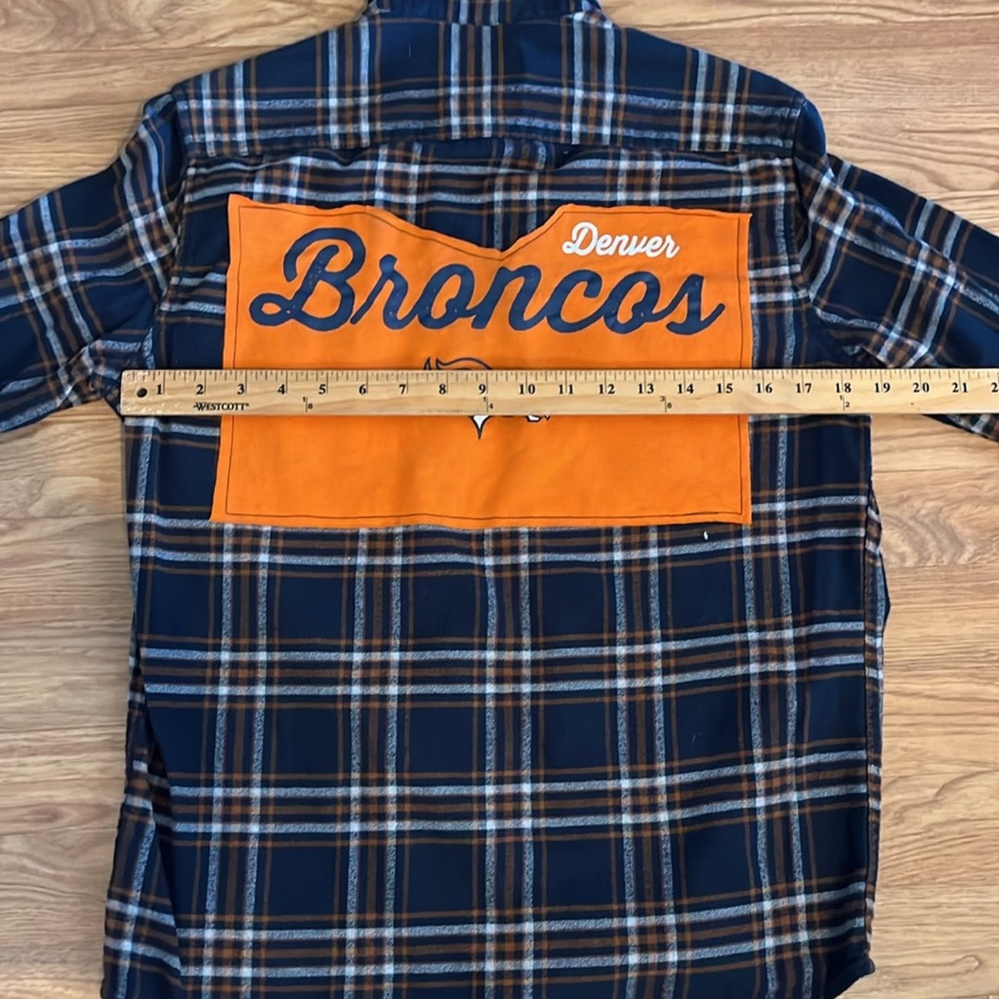 Denver Broncos Flannel Shirt upcyced unisex Size Small S