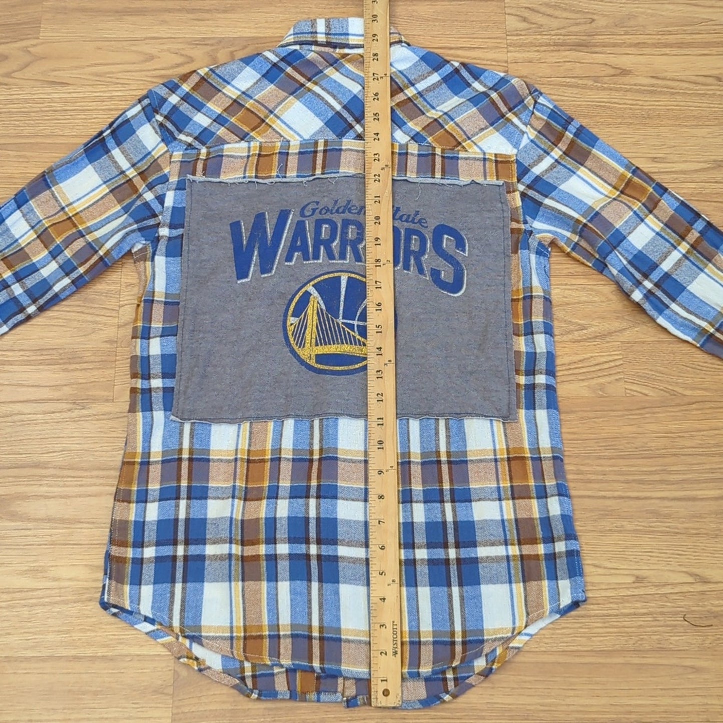 Golden State Warriors Flannel Shirt upcycled one of a kind size XS unisex