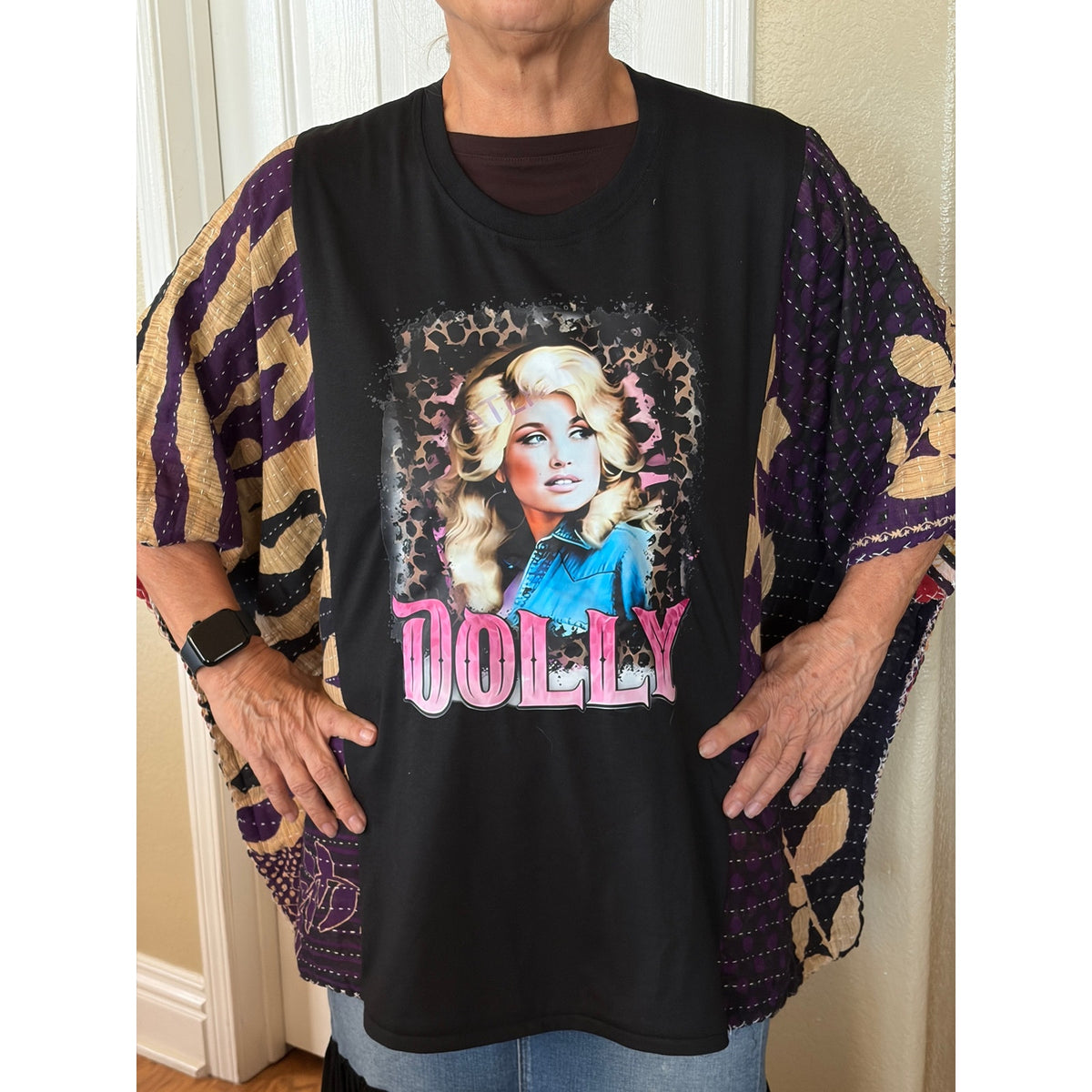 Dolly Parton Upcycled Kantha Tunic Top Shirt OS Handmade Boho