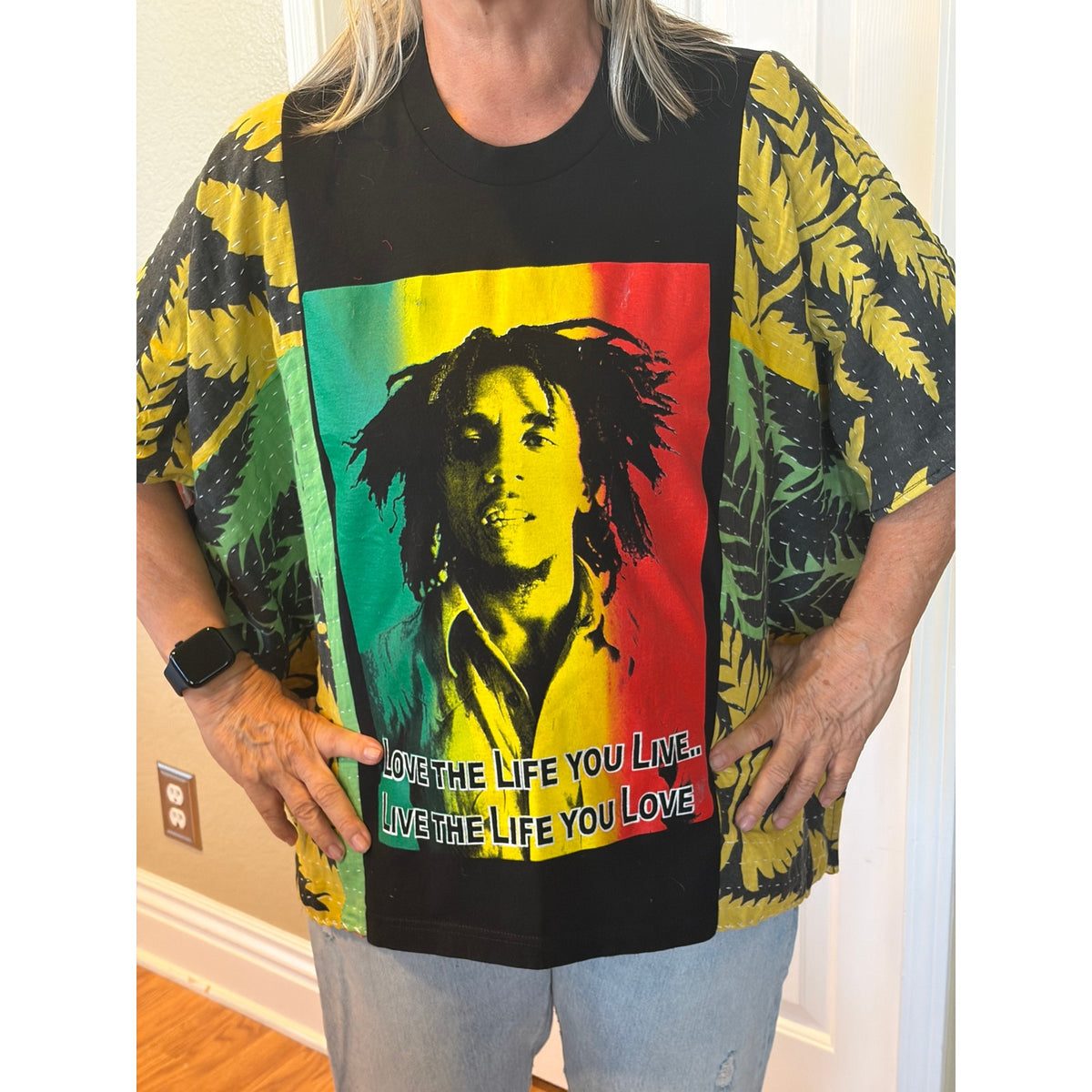 Bob Marley Upcycled Kantha Tunic Top Shirt OS Handmade Boho