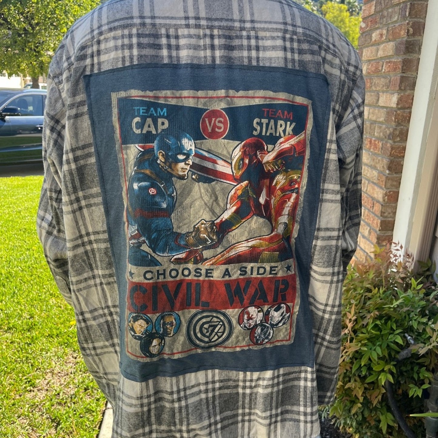 Marvel Civil War Upcycled Flannel Shirt unisex Size 4XL