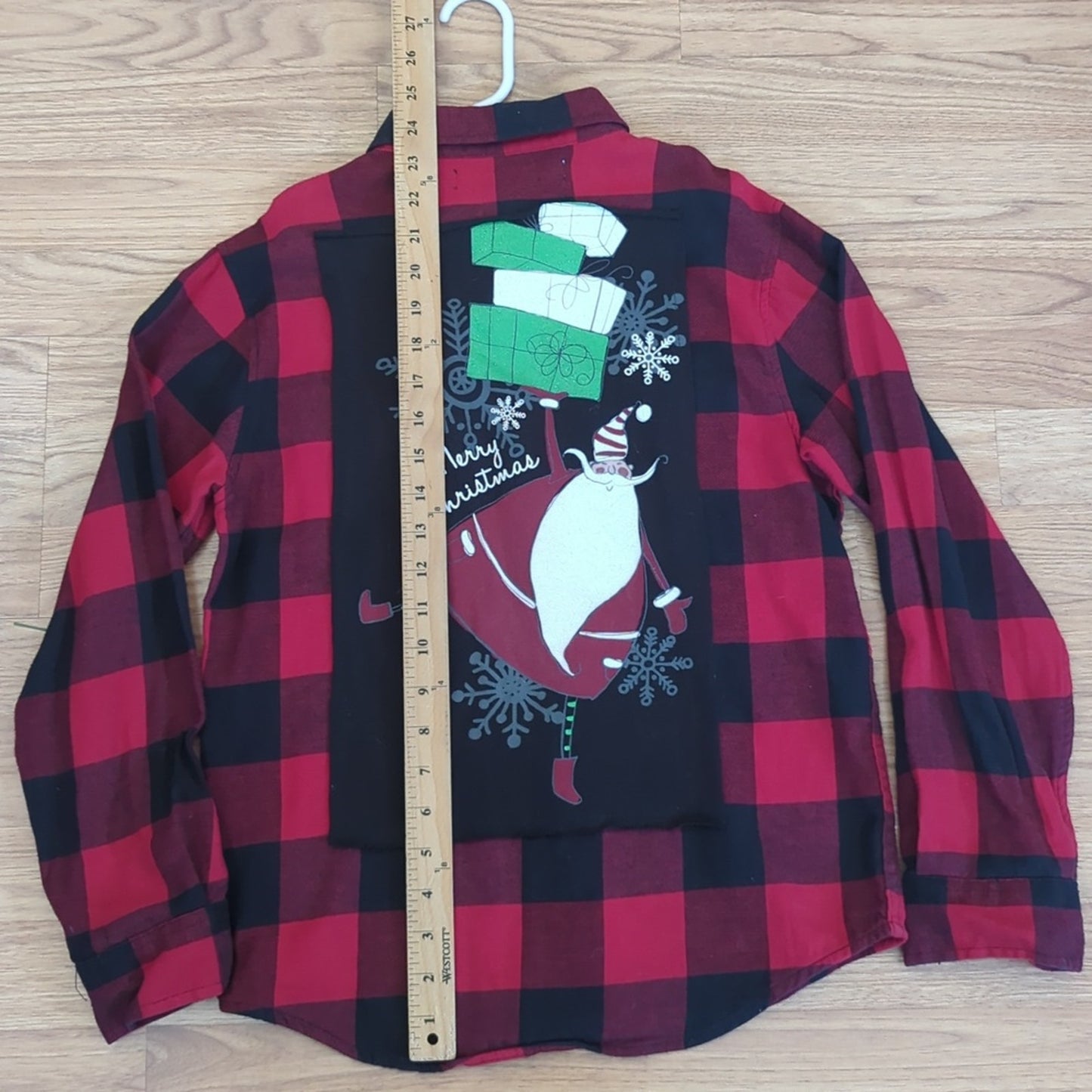 Christmas Santa Flannel Shirt upcycled unisex Size Large