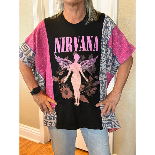 Nirvana Upcycled Kantha Tunic Top Shirt OS Handmade Boho