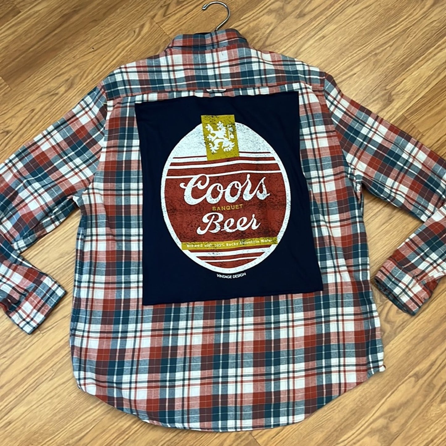 Coors Beer Flannel Shirt upcycled unisex Size XL