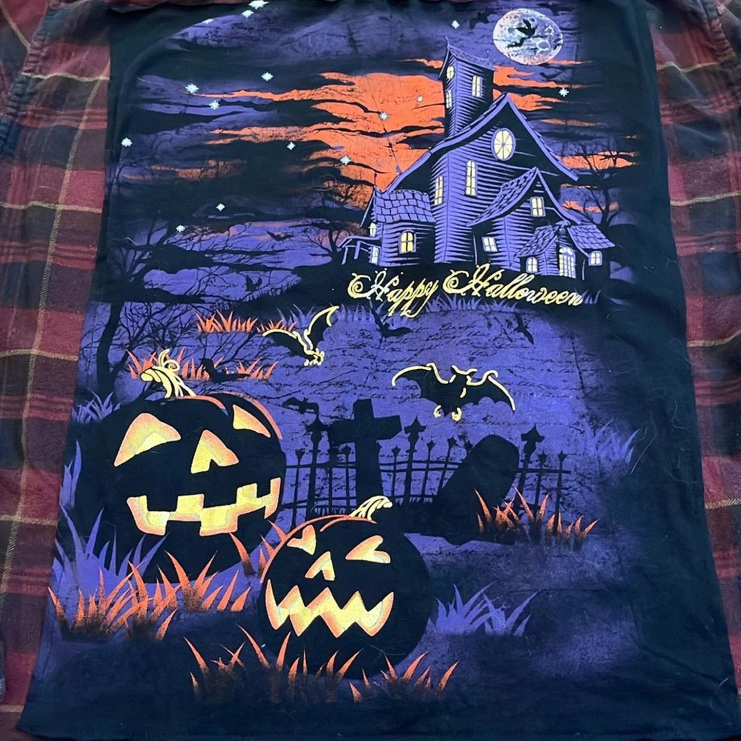 Happy Halloween Upcycled Flannel Shirt by O'Neill unisex Size Large L