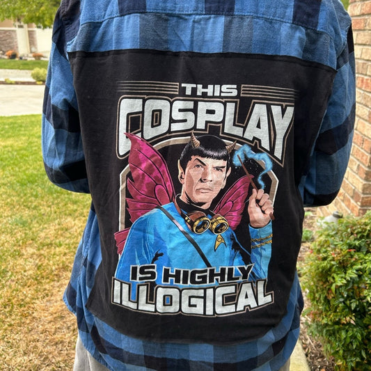 Star Trek Mr. Spock This is Illogical Upcycled Flannel Shirt Unisex Medium M