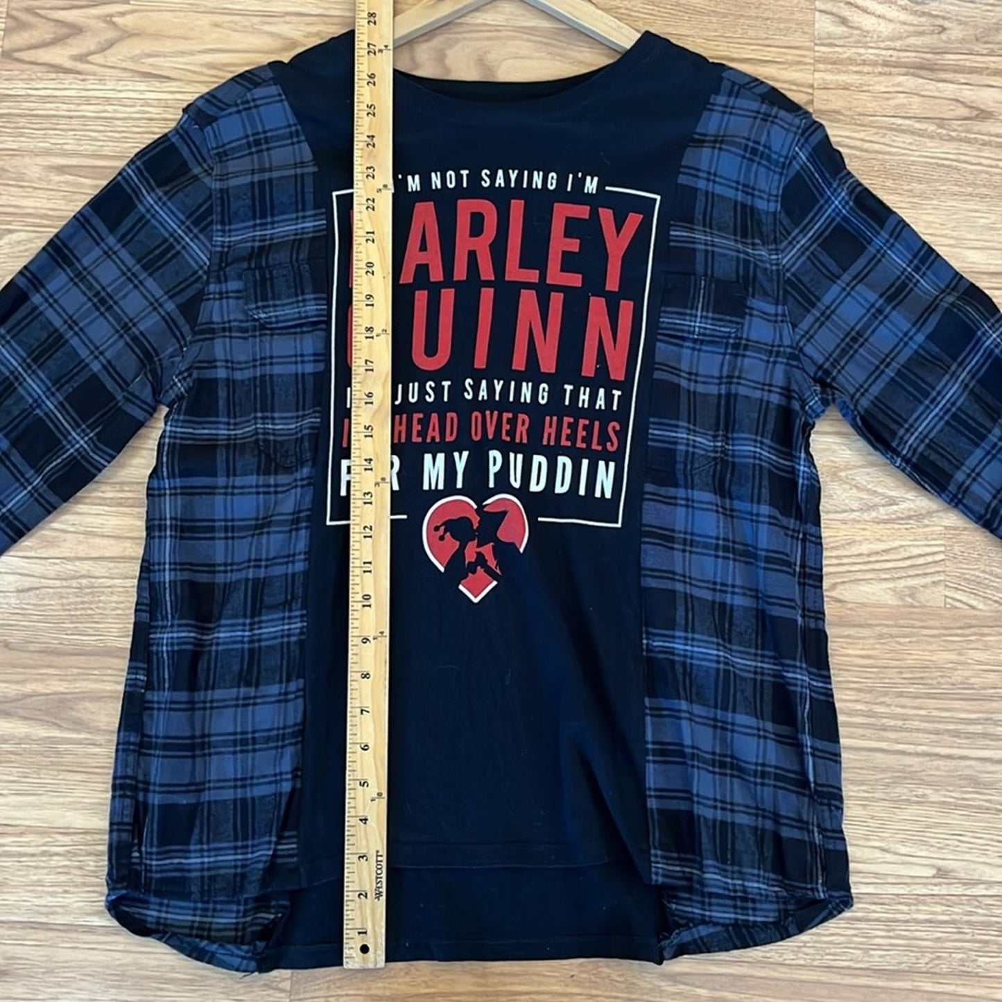 Harley Quinn Flannel Sweatshirt Shirt upcycled one size