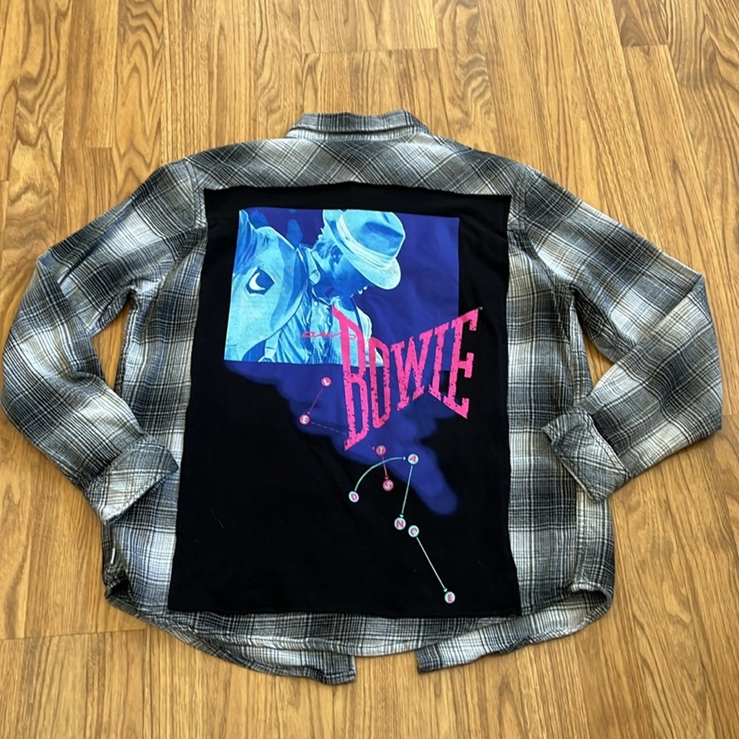David Bowie Flannel Shirt upcycled unisex Size Medium M