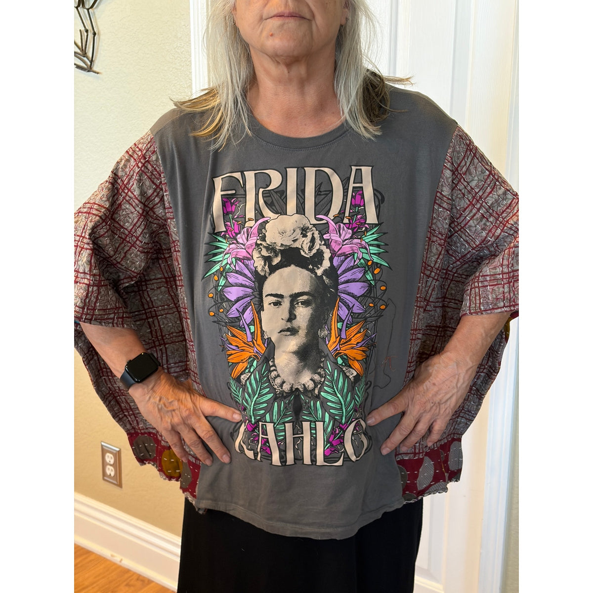 Frida Kahlo Upcycled Kantha Tunic Top Shirt OS Handmade Boho
