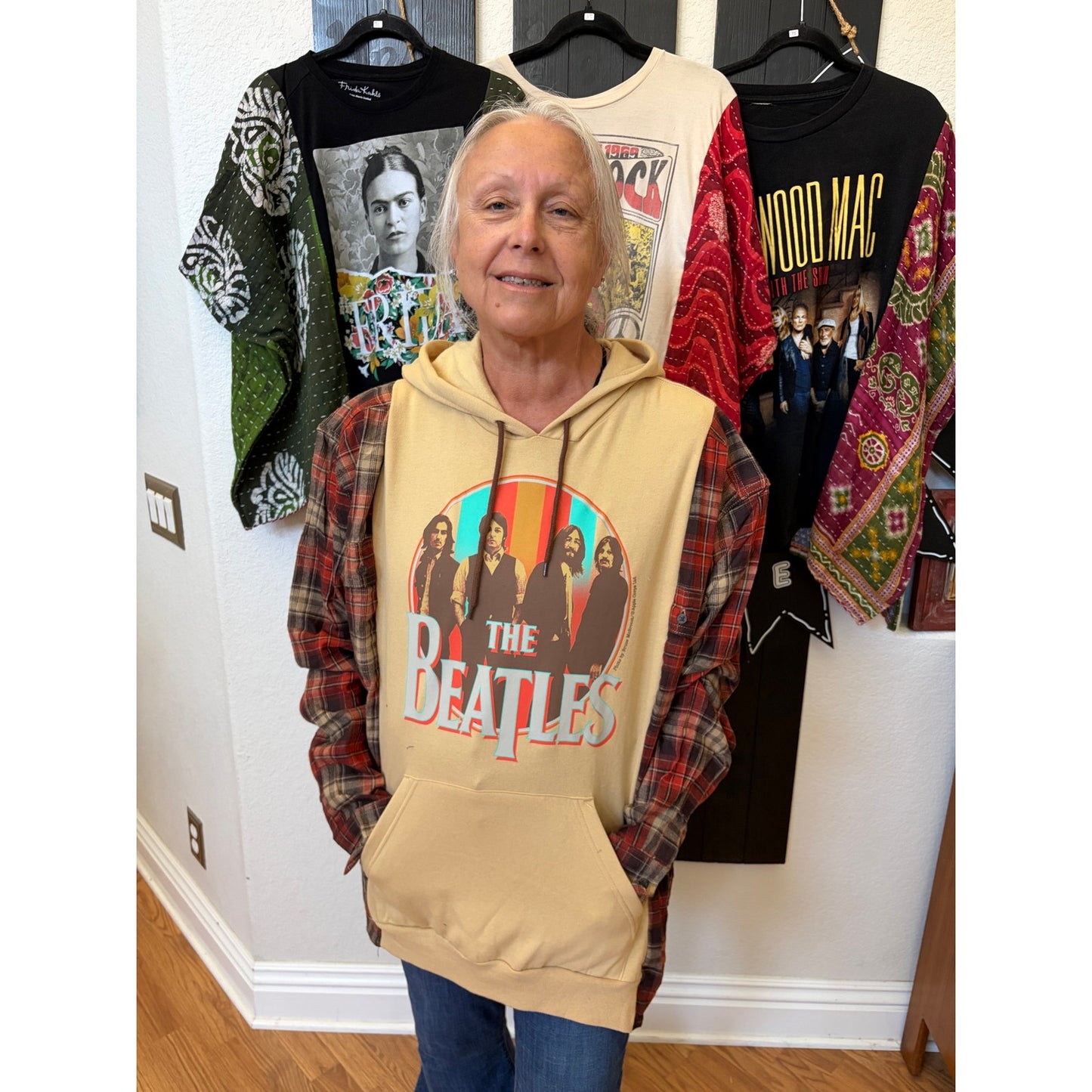 Beatles Upcycled Flannel Sweatshirt Shirt Unisex OS