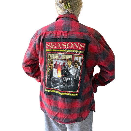 Star Wars Season Greetings Christmas Upcycled Flannel Shirt Unisex Medium M