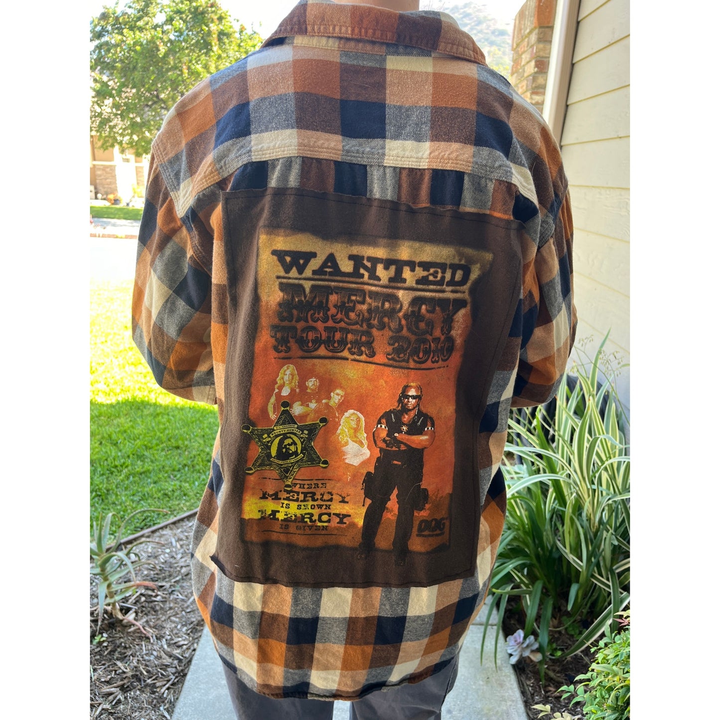 Dog the Bounty Hunter Flannel Shirt upcycled one of a kind L