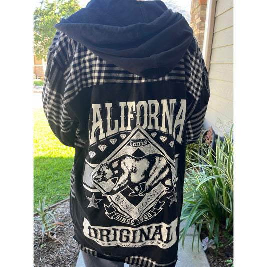 California Flannel Shirt upcycled one of a kind unisex XXL