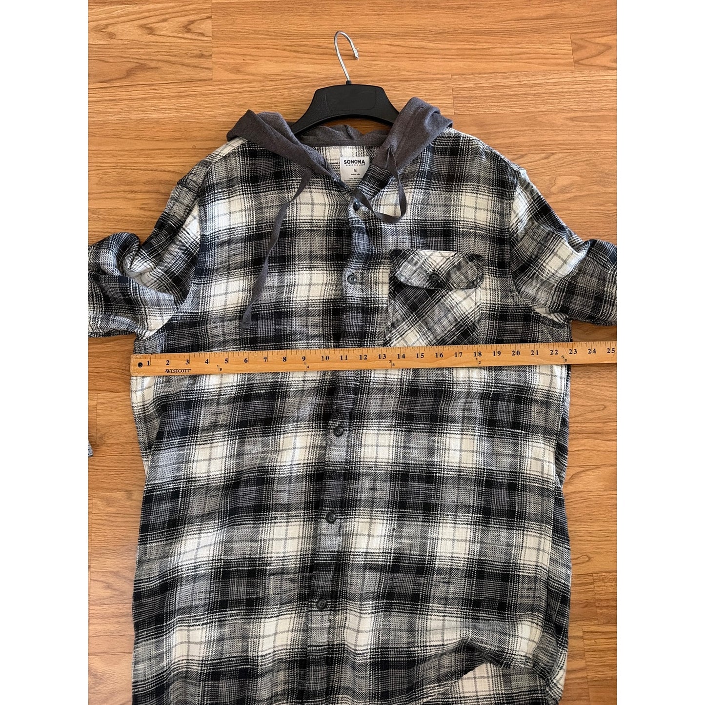 Morrissey Upcycled Flannel Shirt with Hood Unisex Size MediumM