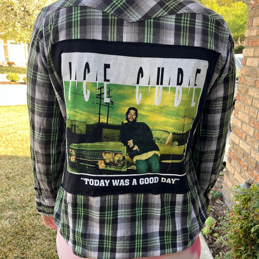 Ice Cube Flannel Shirt upcycled unisex Size Medium M