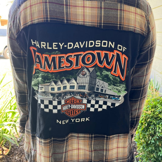 Harley Davidson New York Flannel Shirt upcycled one of a kind unisex XL