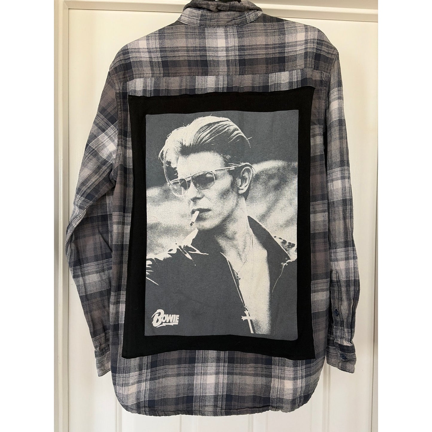 David Bowie Upcycled Flannel Shirt Unisex Large L Handmade