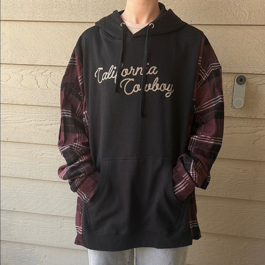 California Cowboy Hoodie / Sweatshirt Flannel Shirt OS Handmade Unisex Oversized