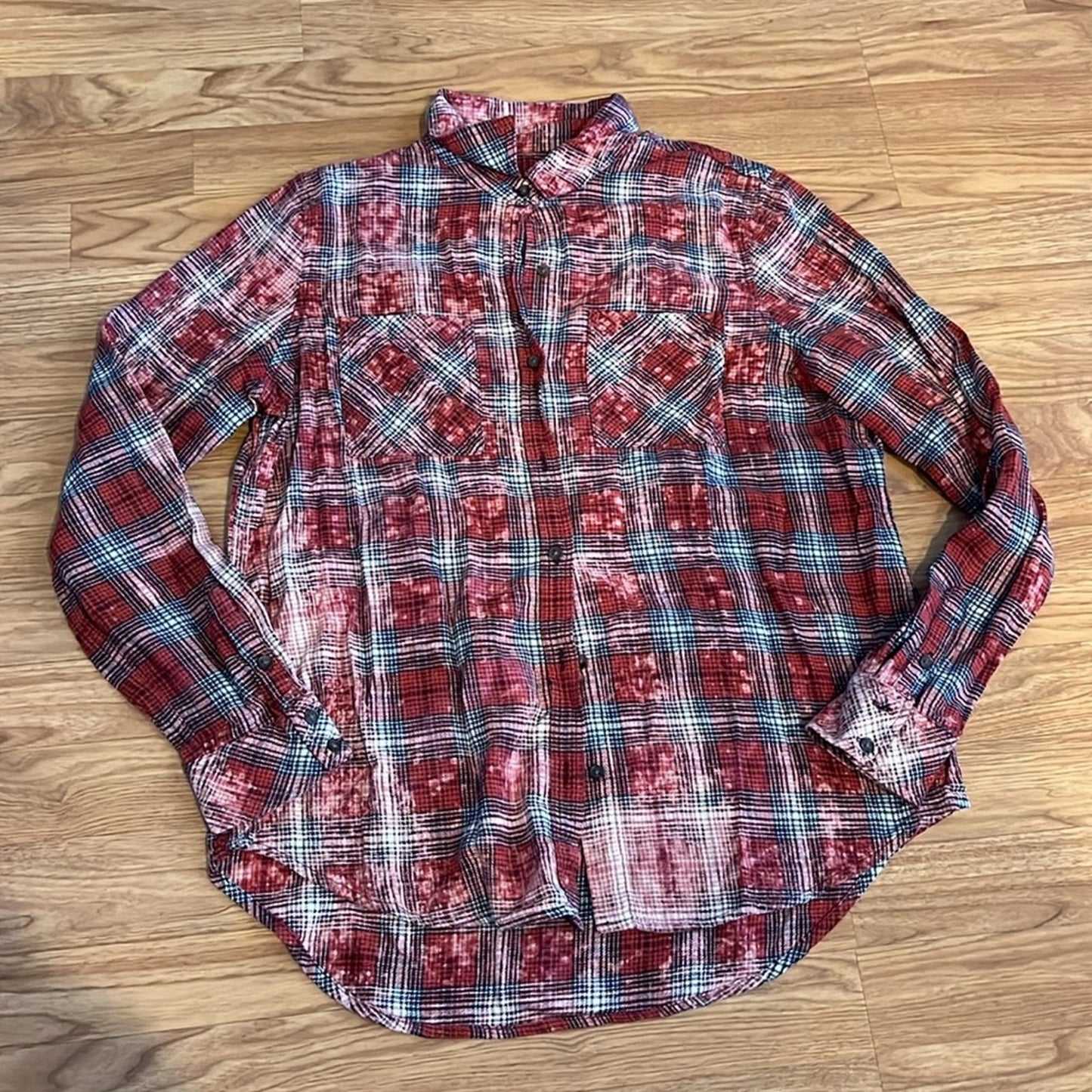 The Rolling Stones Flannel Shirt Upcycled Bleached Size Small S