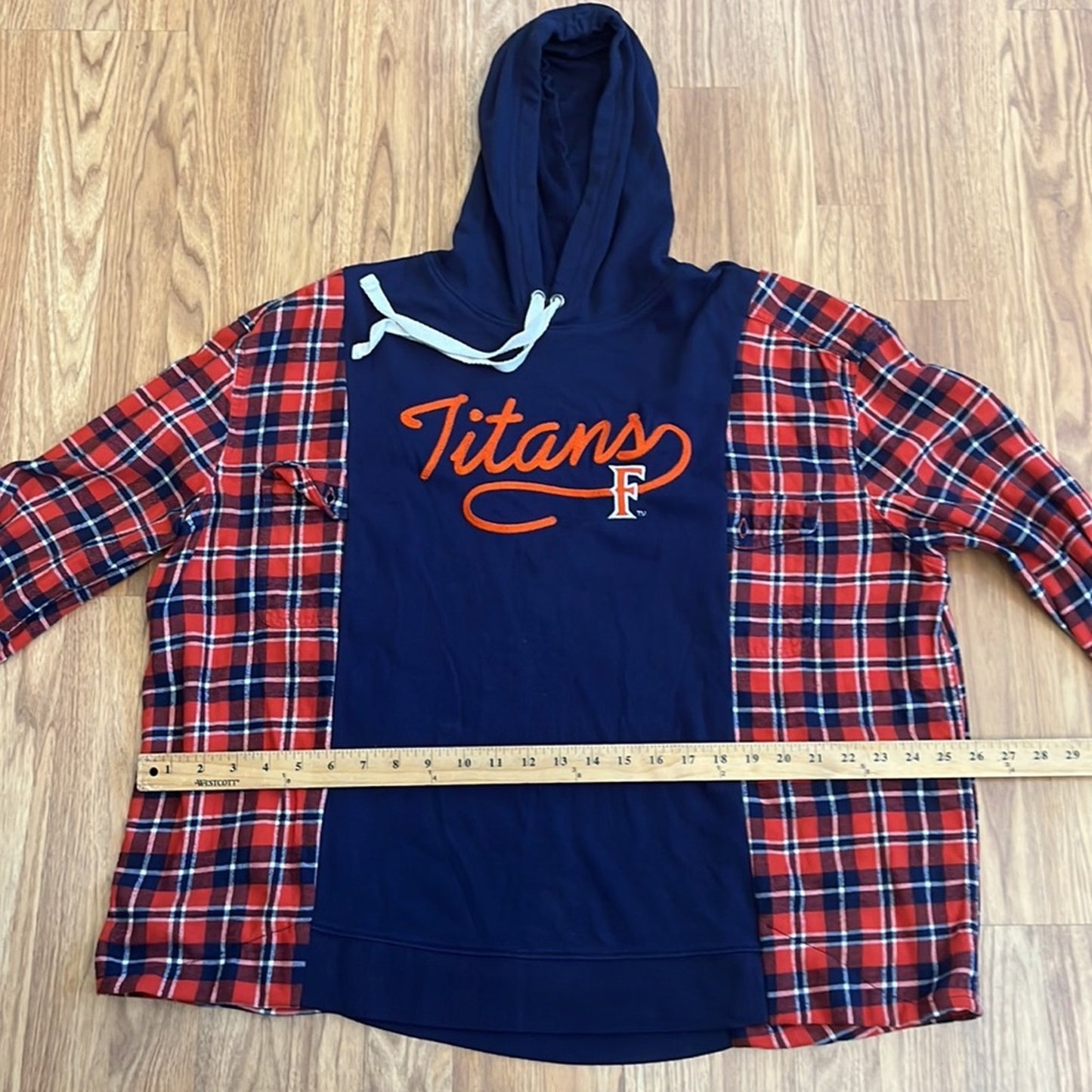 Cal State Fullerton Titans CSUF Flannel Sweatshirt upcycled one of a kind Medium