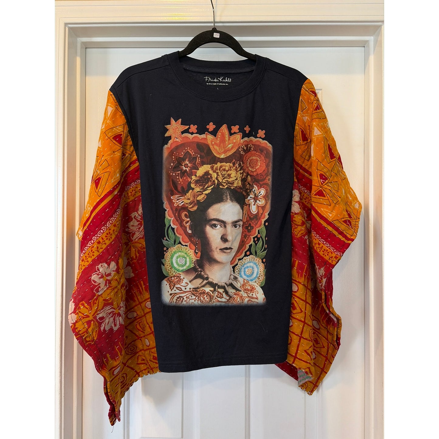 Frida Kahlo Upcycled Kantha Tunic Top Shirt OS Handmade Boho