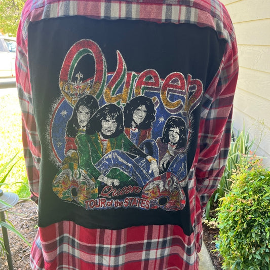 Queen Flannel Shirt upcycled one of a kind unisex XL