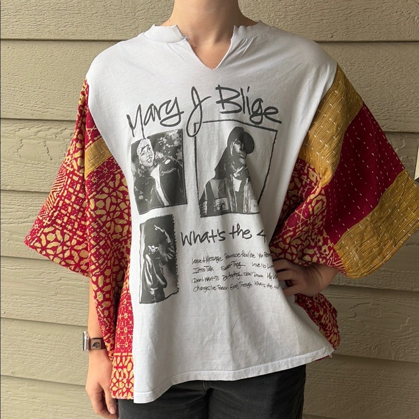 Mary J. Blige Upcycled Kantha Tunic Top Shirt OS Handmade Bohemian Hippie