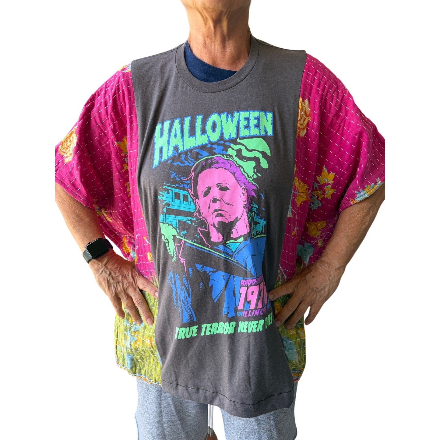 Halloween Upcycled Kantha Top Shirt OS Handmade Boho