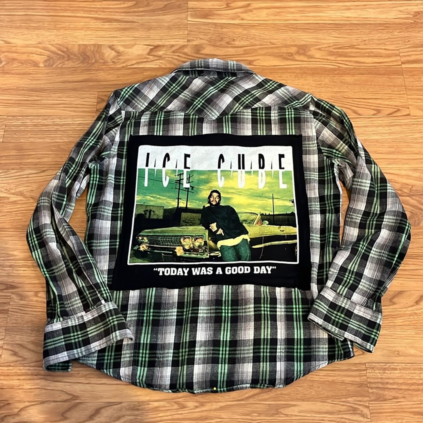 Ice Cube Flannel Shirt upcycled unisex Size Medium M