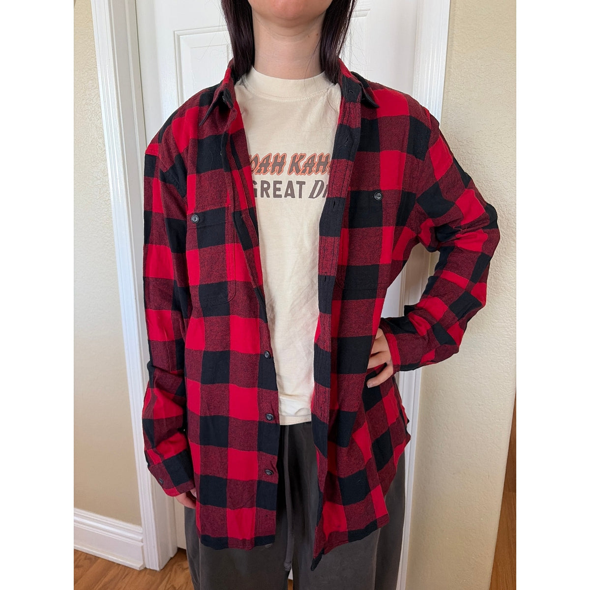 Merry Christmas Truck Upcycled Flannel Shirt Unisex Large L